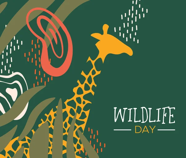 Feliz Ilustração Dia Vida Selvagem Girafa Selvagem Com Decoração Safári —  Vetores de Stock