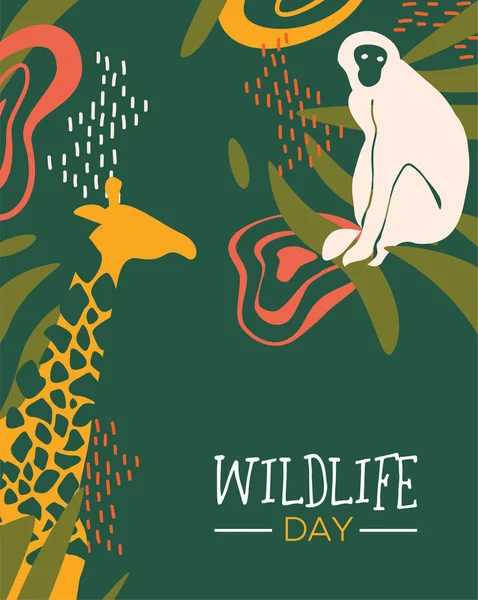 Άγρια Ζωή Ευτυχισμένη Ημέρα Εικονογράφηση Άγρια Ζώα Αφρικανικό Σαφάρι Αφίσα — Διανυσματικό Αρχείο
