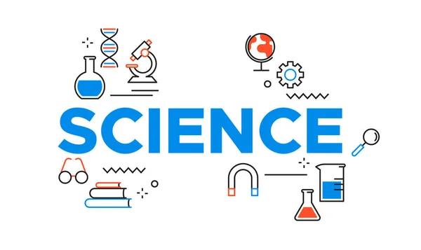 Science Dag Kort Illustration Kontur Ikoner Blå Färg För Vetenskaplig — Stock vektor