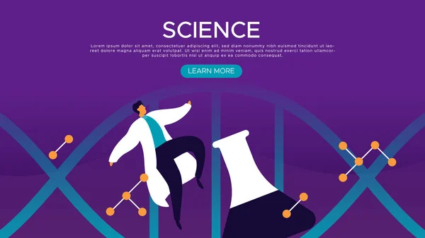 Science Web Landing Page Искушает Ученого Человека Стиле Современного Плоского — стоковый вектор