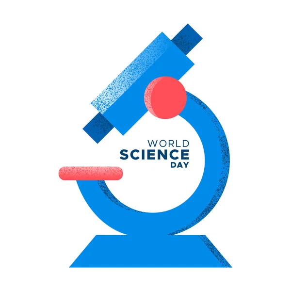 世界の科学の日のイラストです 顕微鏡ツール手に描かれた医学 生物学 生化学の研究概念グランジ テクスチャ スタイル — ストックベクタ