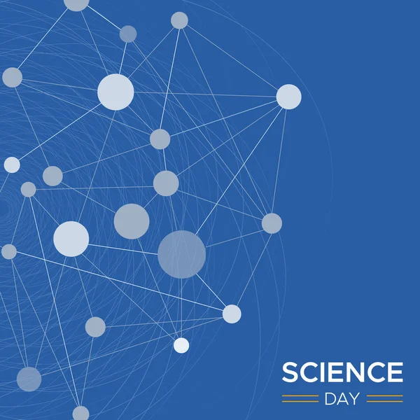 研究と科学教育の概念の抽象的な分子幾何学的デザインの科学の日グリーティング カード イラスト背景 — ストックベクタ