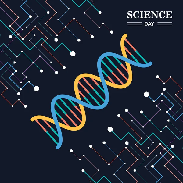 研究と教育のための抽象的な Dna 鎖の科学の日カード イラスト — ストックベクタ