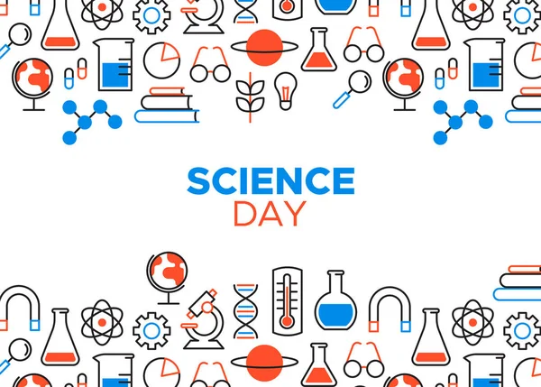 Science Day Card Illustration Outline Icons Blue Color Scientific Research — Stock Vector