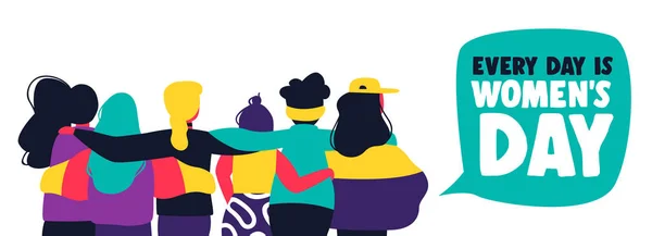 Feliz Ilustración Del Día Las Mujeres Mujer Diversa Grupo Amigos — Vector de stock