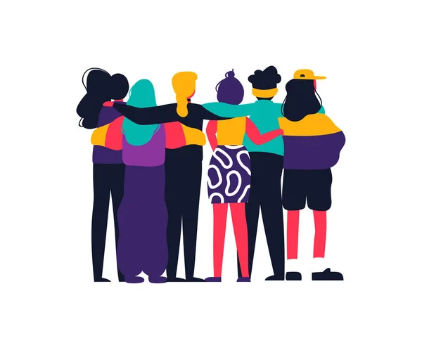 Diverse Women Friend Group Hugging Together Feminist Concept Womens Right — Stock Vector