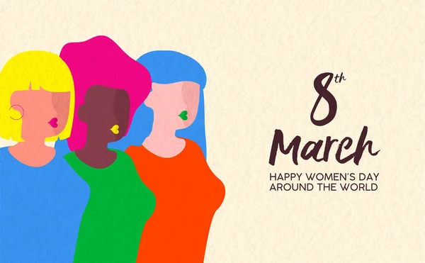 Gambaran Happy Womens Day Untuk Persamaan Hak Wanita Kelompok Wanita - Stok Vektor