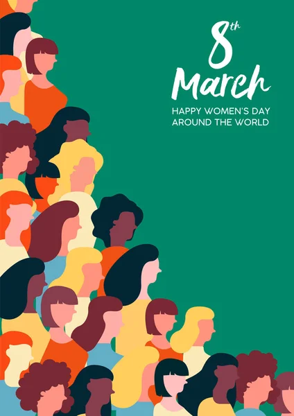 Feliz Día Mujer Ilustración Celebración Del Marzo Grupo Mujeres Marchando — Vector de stock