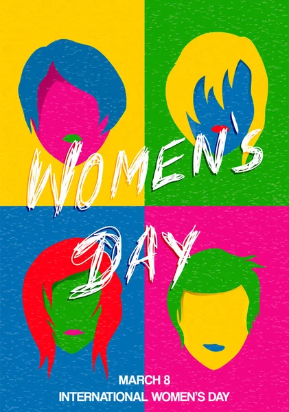 Szczęśliwy Wektor Damskie Day Kolorowe Pop Art Styl Kobieta Grupa — Wektor stockowy