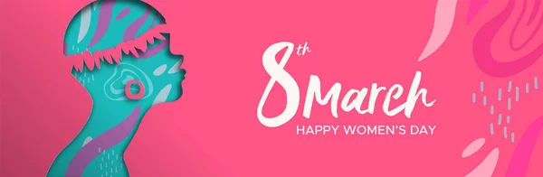 Ilustración Banner Web Happy Womens Day Corte Papel Recorte Silueta — Vector de stock