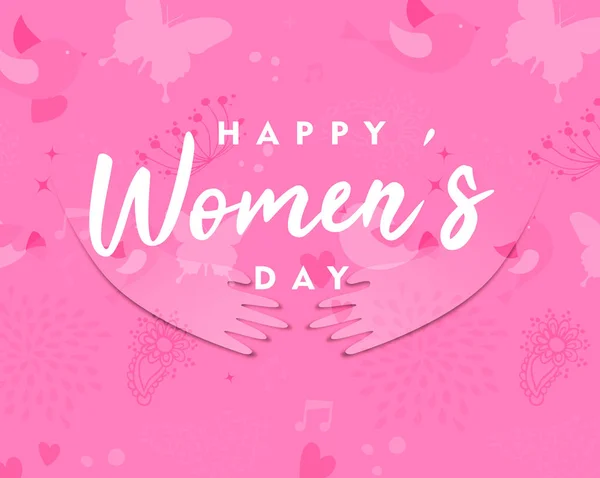 Happy Womens Day Felicitare Hârtie Roz Frumos Tăiat Mâini Fată — Vector de stoc