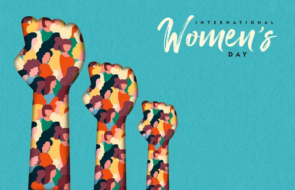 Feliz Ilustración Del Día Mujer Papel Cortó Las Manos Las — Vector de stock