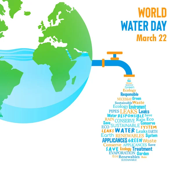 Weltwassertag Planet Erde mit Wassertropfen — Stockvektor