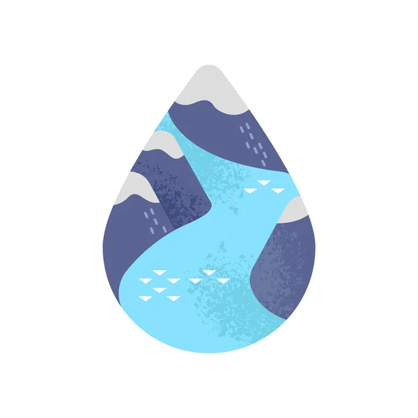Berg rivier waterdrop begrip water zorg — Stockvector