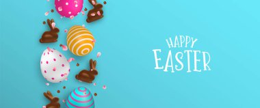 Çikolata bunny ve renk yumurta Paskalya bayrağı
