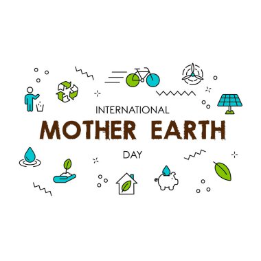 Mother Earth Day kartı yeşil eco satır simgeler