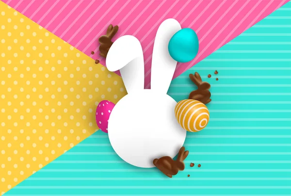 Easter card template with chocolate bunny and eggs — Stock Vector