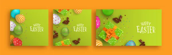 Feliz Pascua 3d primavera banner de vacaciones conjunto — Vector de stock