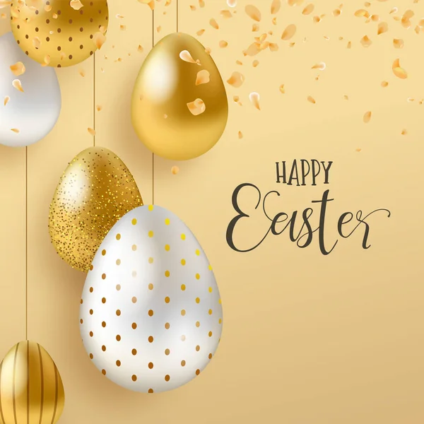 Zlaté velikonoční vajíčka a na jaře kvetou blahopřání — Stockový vektor