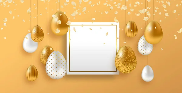 Paskalya kartı şablonu altın lüks yumurta ile bahar — Stok Vektör