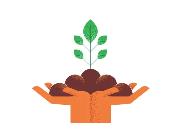 Hands with green plant for nature care concept — Stock Vector