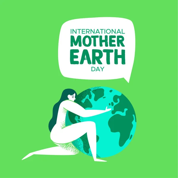 Tarjeta del Día de la Tierra de la madre naturaleza abrazando el planeta — Vector de stock