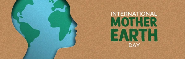 Kadın baş Mother Earth Day afiş kağıt kesme — Stok Vektör