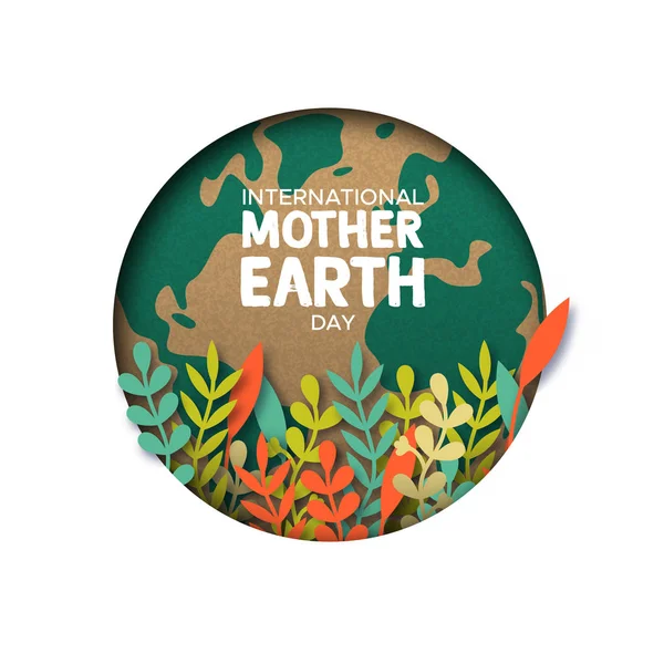 Earth Day card of paper cut leaves and world map