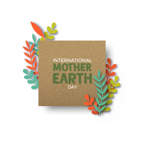 Tarjeta del Día de la Madre Tierra de hojas cortadas con papel reciclado — Vector de stock
