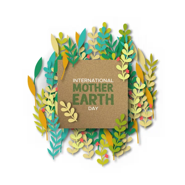 Mother Earth Day kartı geri dönüşümlü kağıt yaprakları kesti — Stok Vektör