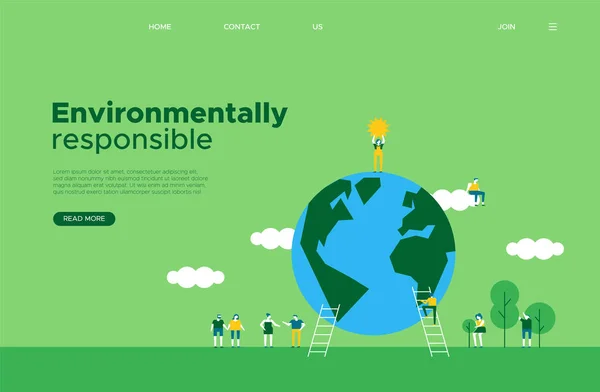 Green earth day social web landing page template — Stock Vector