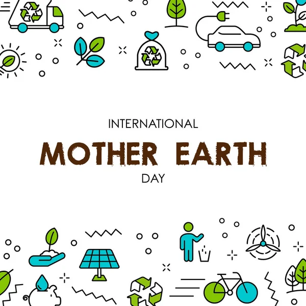 Moeder aarde dag kaart van aard zorg pictogrammen — Stockvector