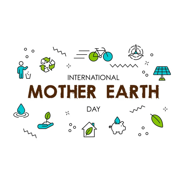 Mother Earth Day kartı yeşil eco satır simgeler — Stok Vektör