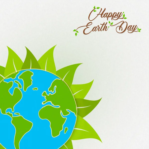 Earth Day Karte des grünen Planeten mit Blatt — Stockvektor