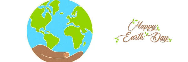 Bandeira do Dia da Terra de mão segurando planeta verde — Vetor de Stock