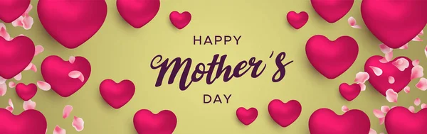 Happy Mothers Day banner van roze hart ballonnen — Stockvector