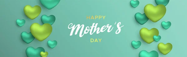Anneler Günü anne sevgisi için yeşil kalpler afiş — Stok Vektör