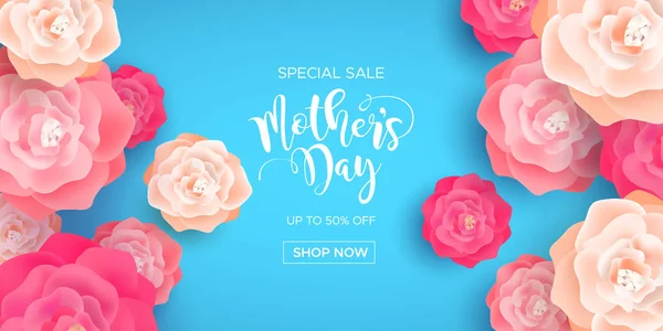 Anneler günü iş satış afiş pembe çiçekli — Stok Vektör