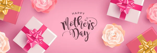 Happy Mothers Day bannière de cadeaux et de fleurs — Image vectorielle