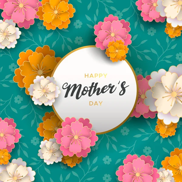 Glückliche Muttertagskarte aus Papier Frühlingsblumen — Stockvektor