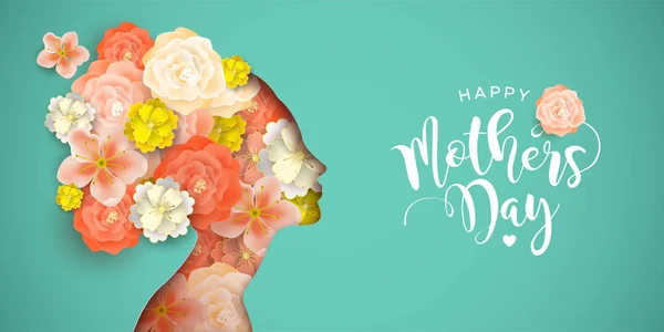 Happy Mothers Day carte de coupe de papier maman et fleurs — Image vectorielle