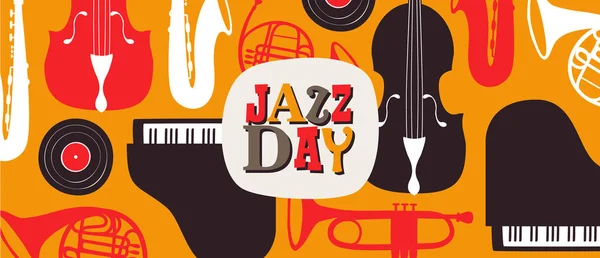 Bandera del Día del Jazz de instrumentos de bandas de música retro — Vector de stock