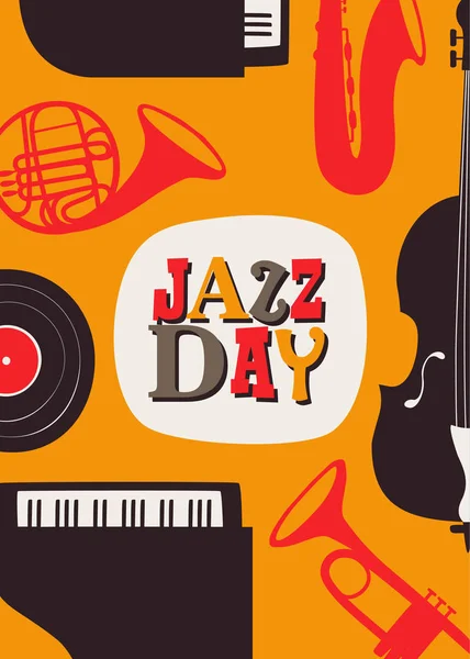Cartel del Día del Jazz de instrumentos de bandas de música retro — Vector de stock