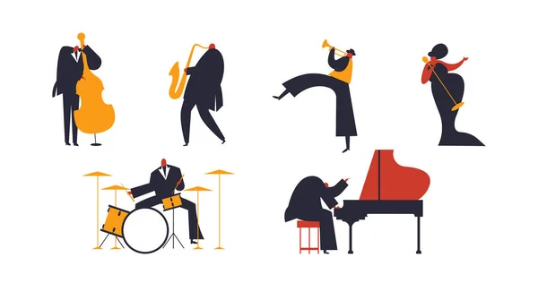 Jazz band people set on white background — Stock Vector