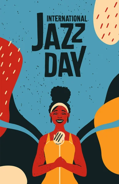 Cartel retro del Día Internacional del Jazz de la cantante — Vector de stock