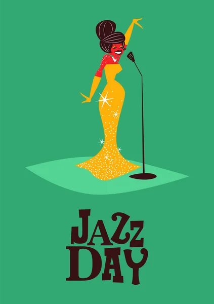 Cartel del Día del Jazz de la cantante retro de mediados de siglo — Vector de stock