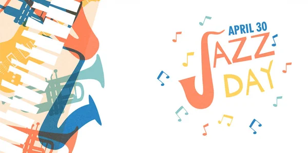 Jazz Day tarjeta de instrumentos de banda de música de colores — Vector de stock