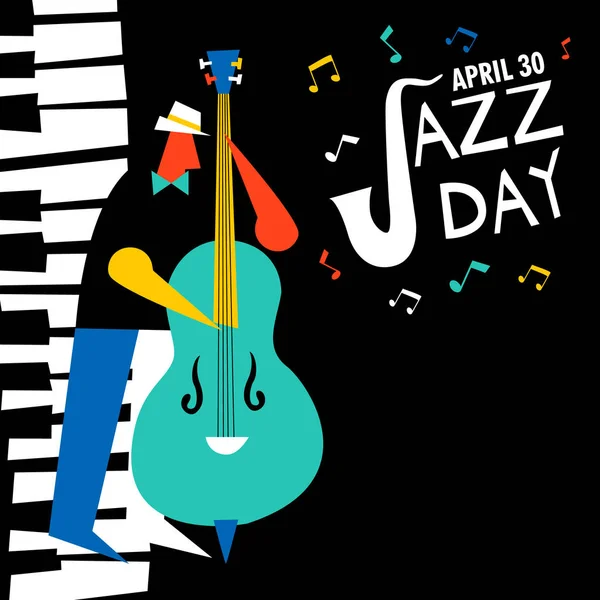 30 de abril Jazz Day tarjeta del bajista en concierto — Archivo Imágenes Vectoriales