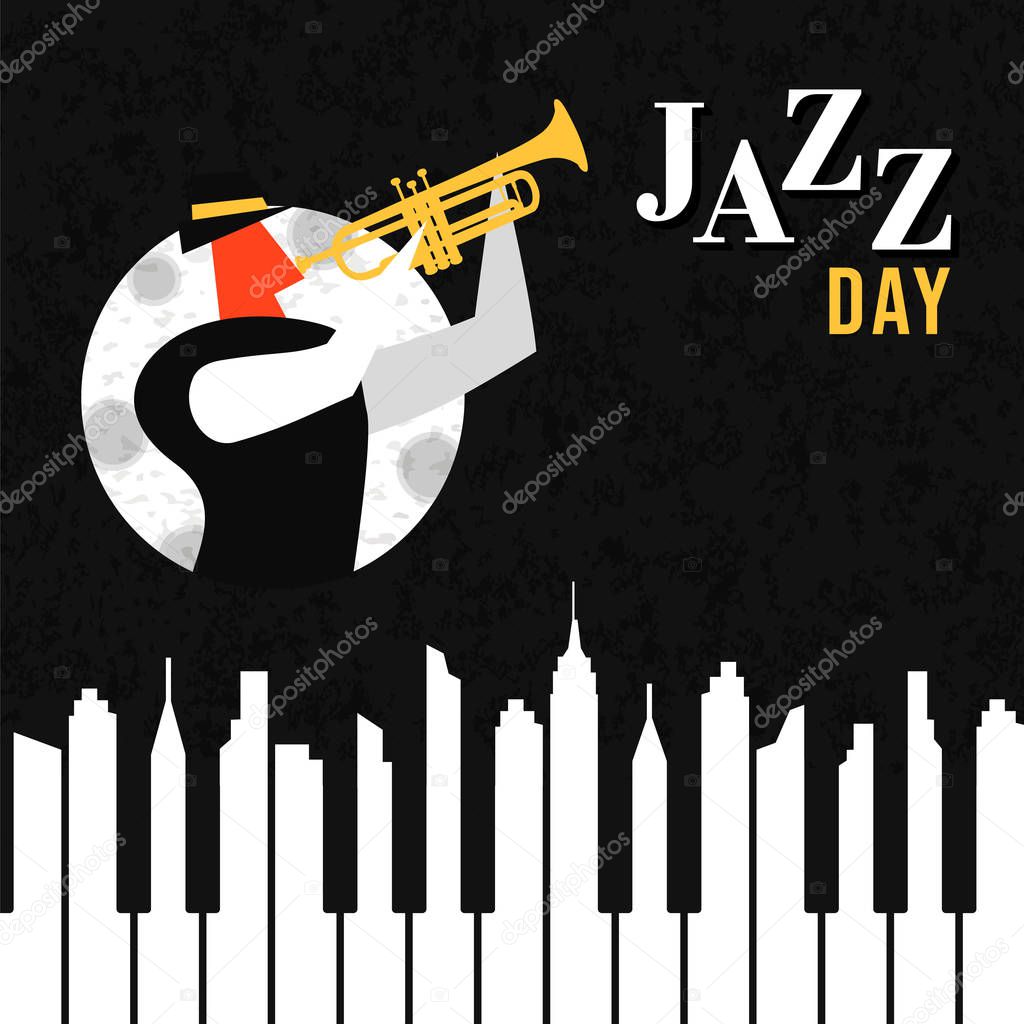 Jazz Day poster of piano key city at night