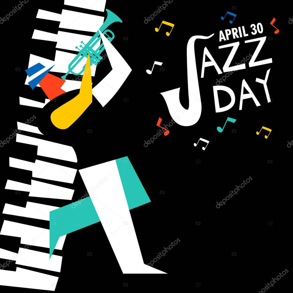 Jazz Day card of trumpet player in concert